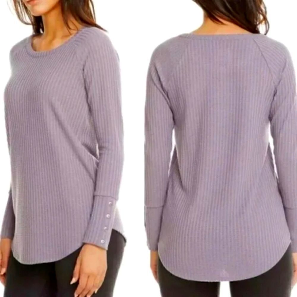 Chaser Thermal Waffle Knit Light Purple Top Size Small Scoop